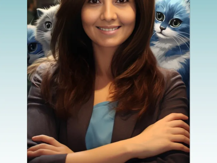 Retrato transformado por la IA con gatos y perros alrededor, efecto amor a las mascotas
