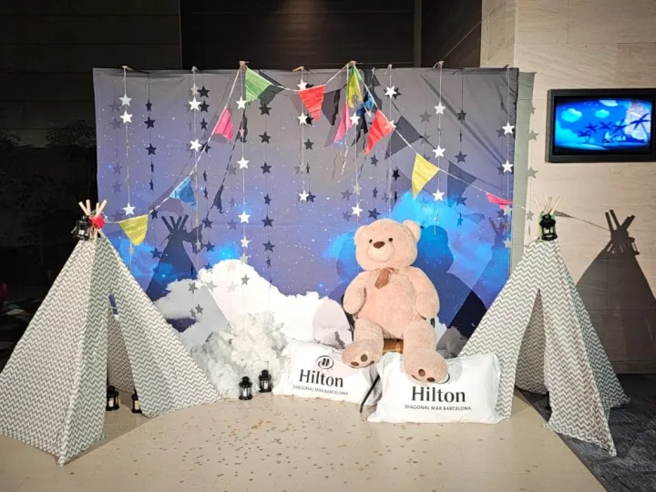Children's photocall with teepees and soft toys for a family event