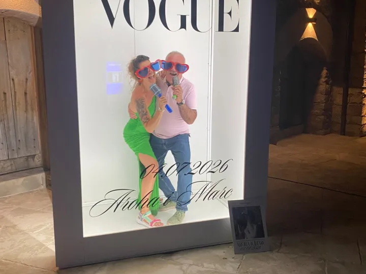 Couple wearing glasses and hats in the Vogue cover