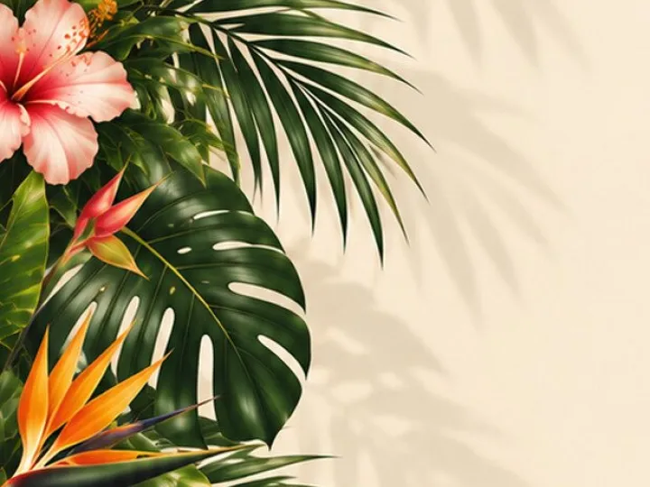 Plantilla de tira de fotomatón con marco tropical y logo de marca abajo