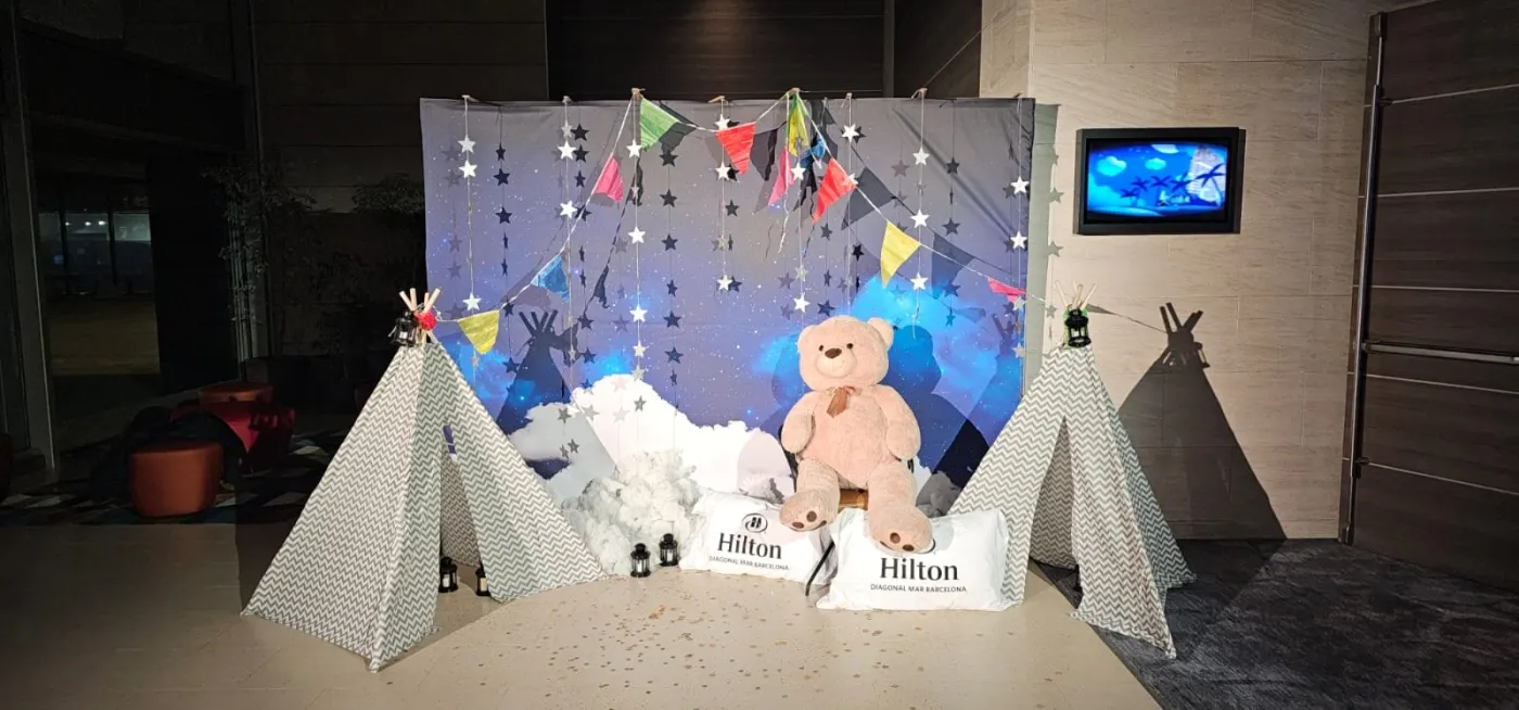 Children's photocall with teepees and soft toys for a family event